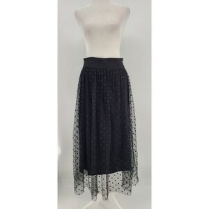 Whimsigoth Womens‎ Black Polka Dot Mesh Maxi Skirt Sz Small Fairy Elastic Waist